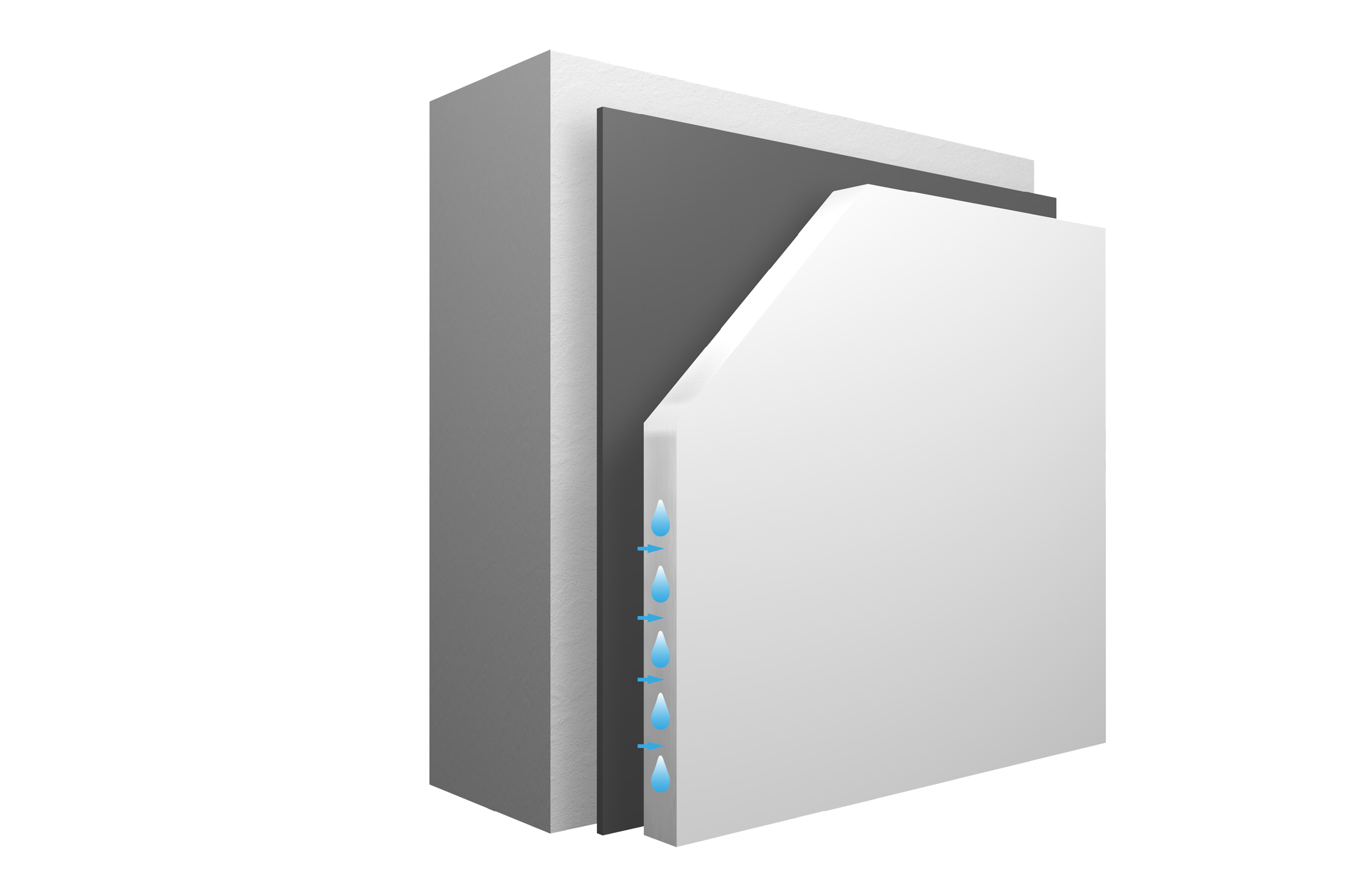 Fuktigheten tas opp i isolasjonsplaten og fordeles StoThernIn Comfort