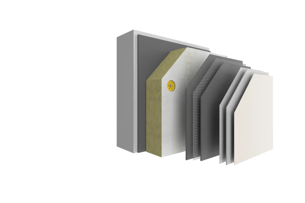 Illustrasjon som viser StoTherm systemoppbygging